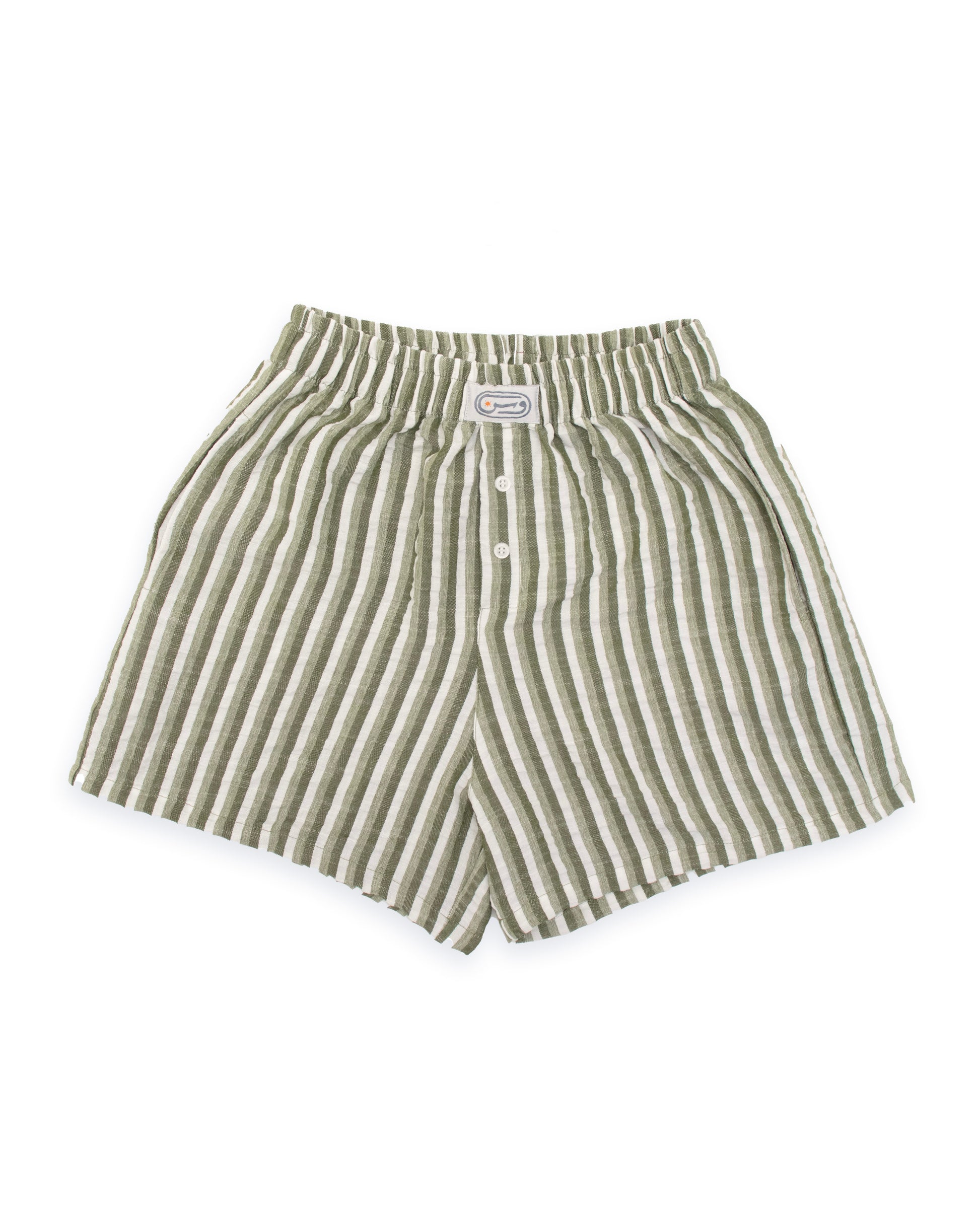 Green Cotton Striped Pajama Short
