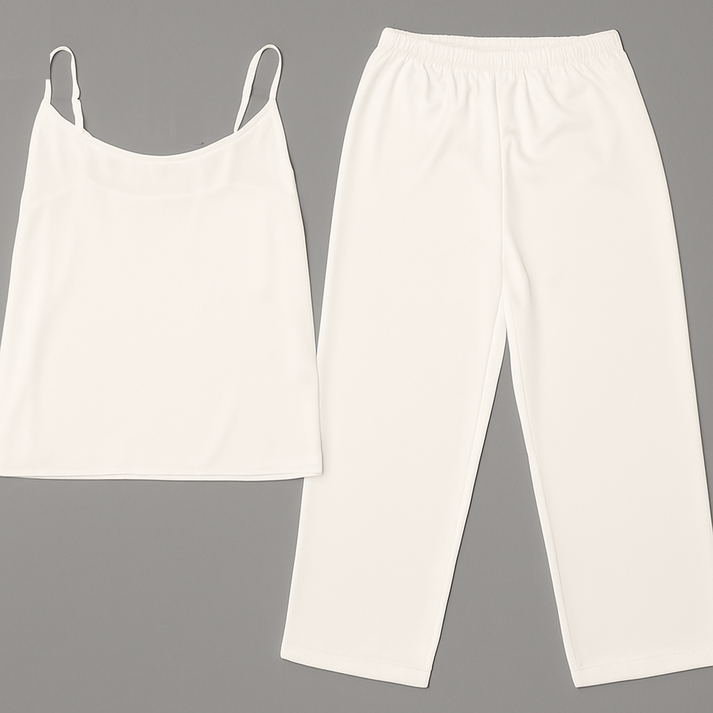 Sleeveless White Lace ٍSatin Pajama Set