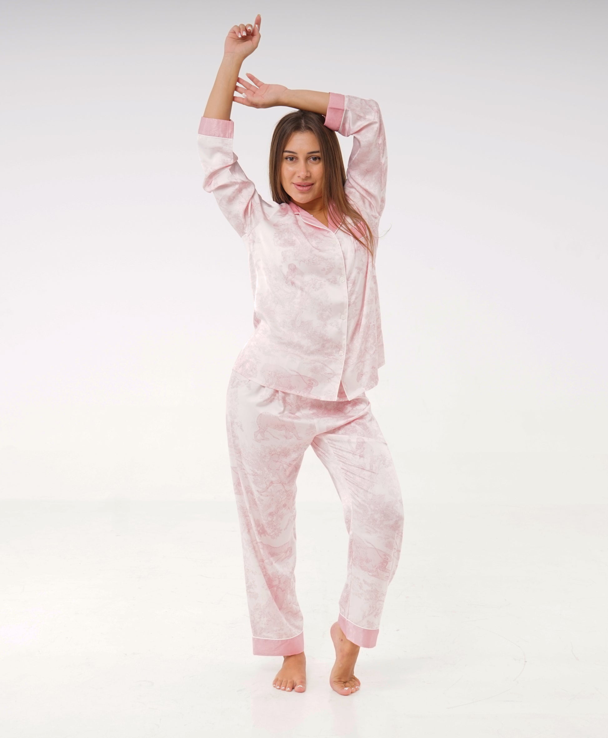 Long Sleeve Printed Lapel Collar Shirt & Pajama Set