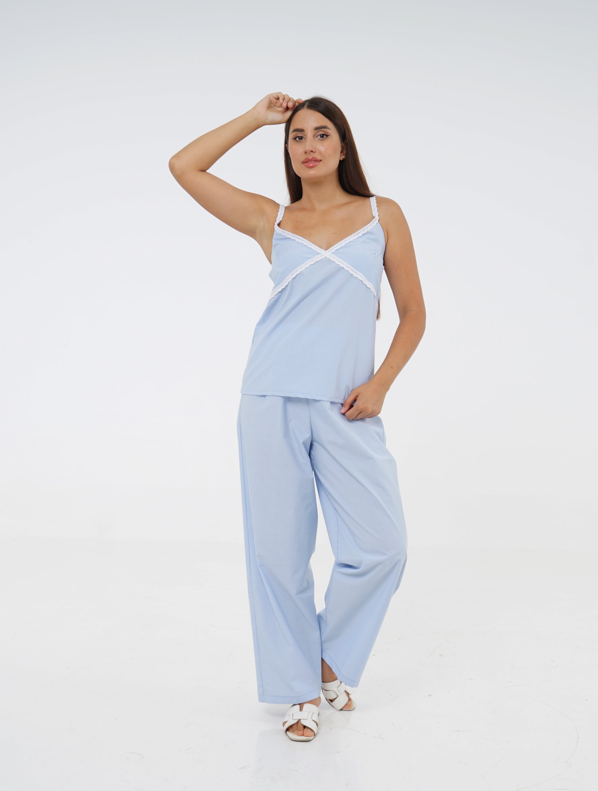 Sleeveless Striped Cotton Pajama Set