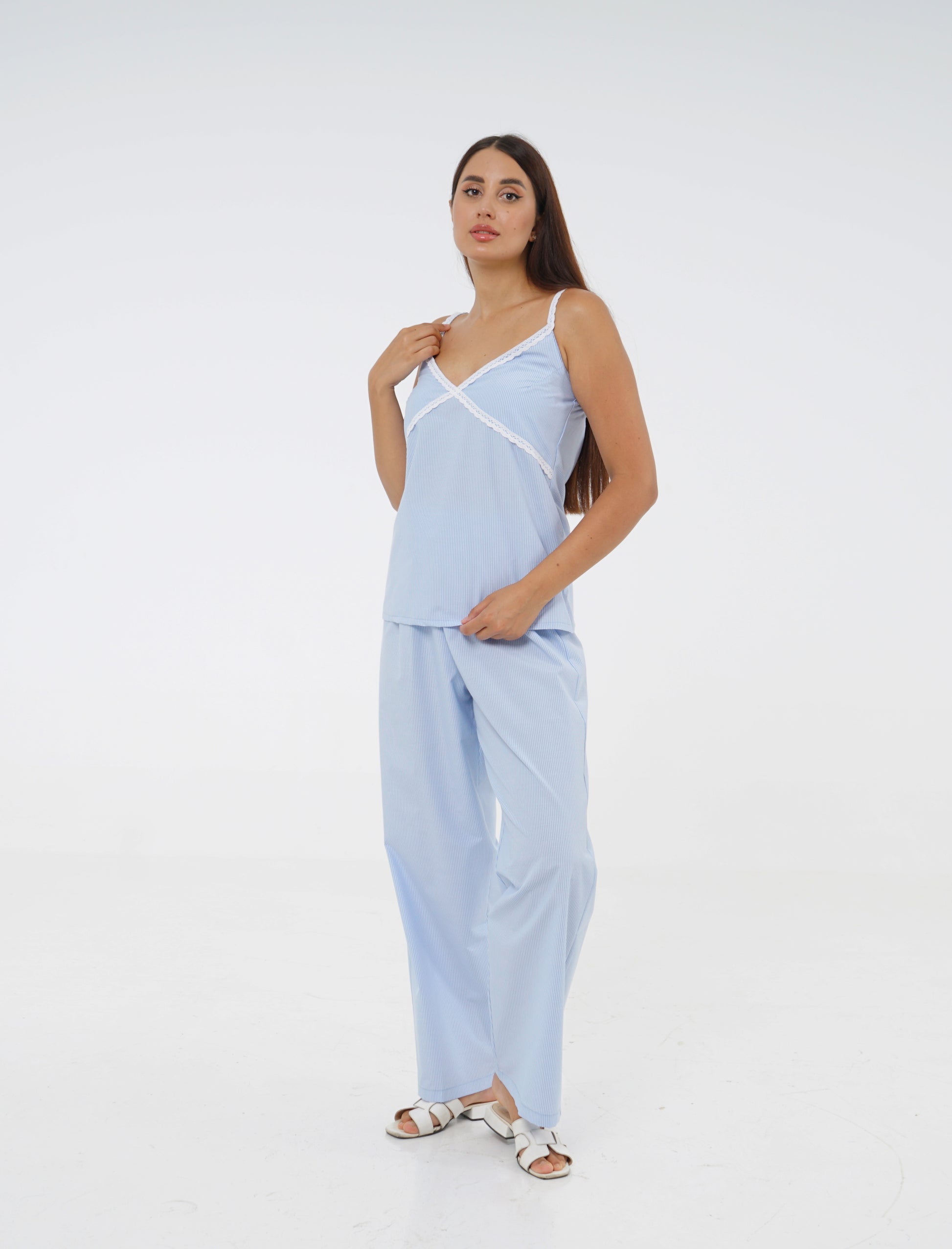 Sleeveless Striped Cotton Pajama Set