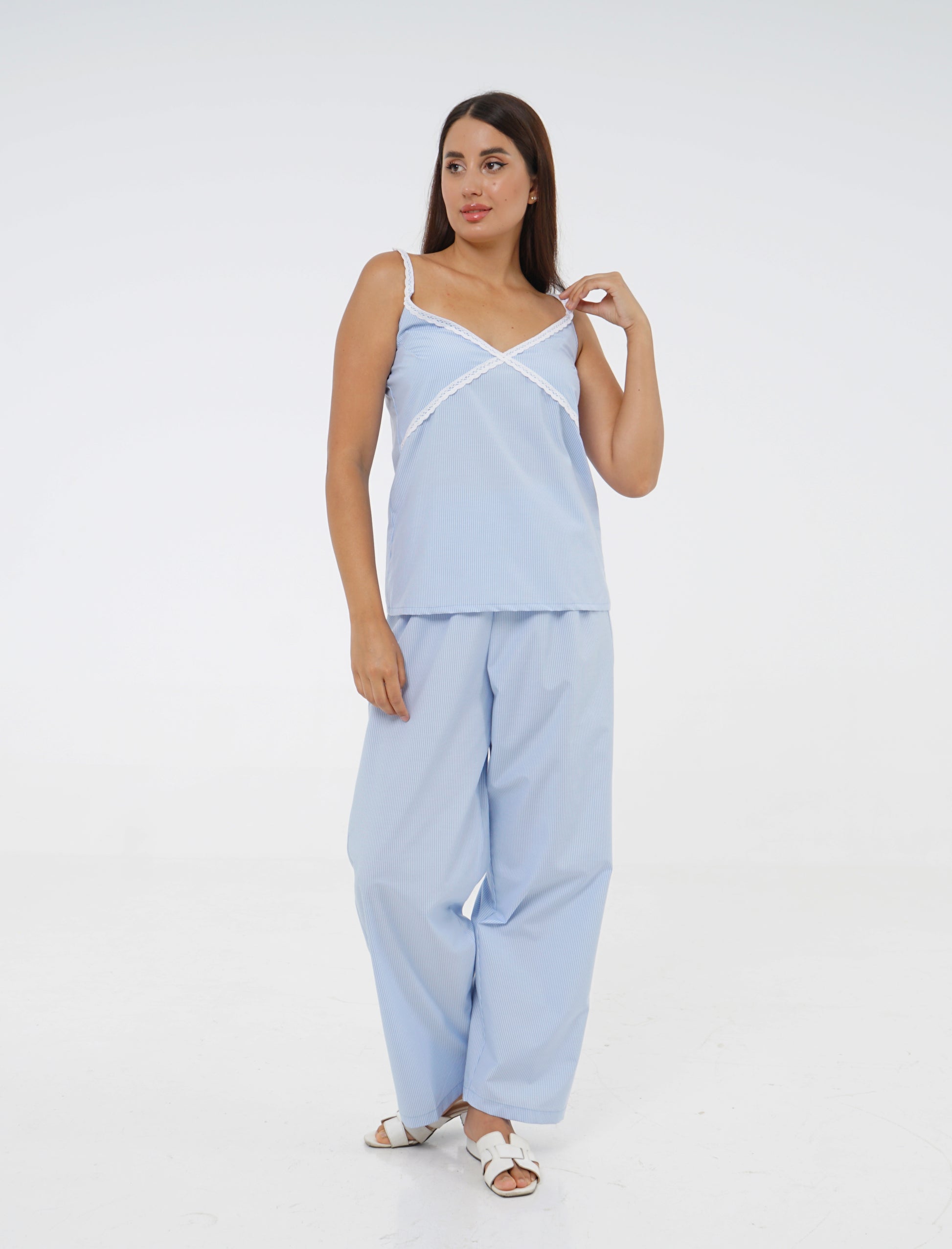 Sleeveless Striped Cotton Pajama Set