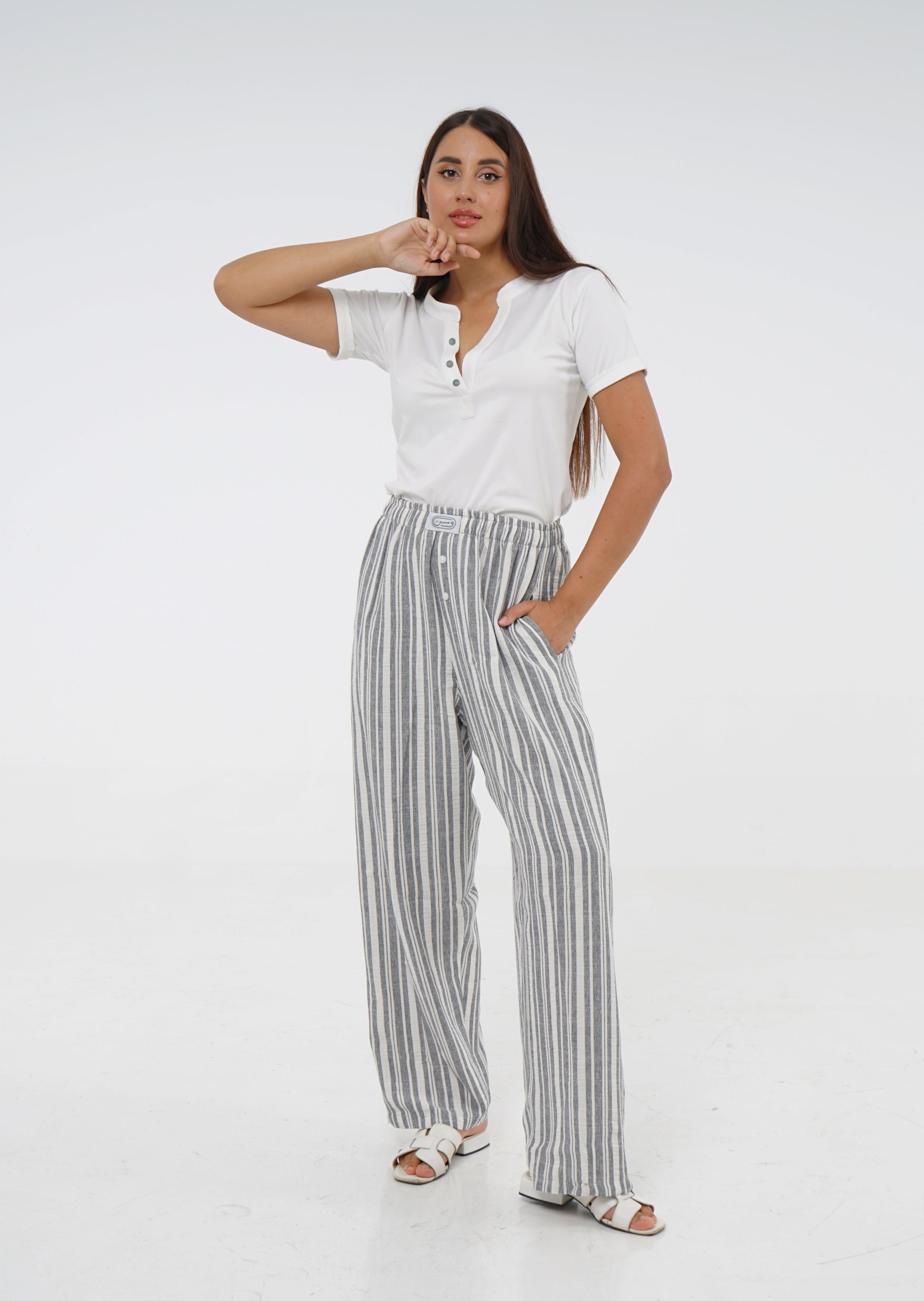 Gray Striped Pajama Pants