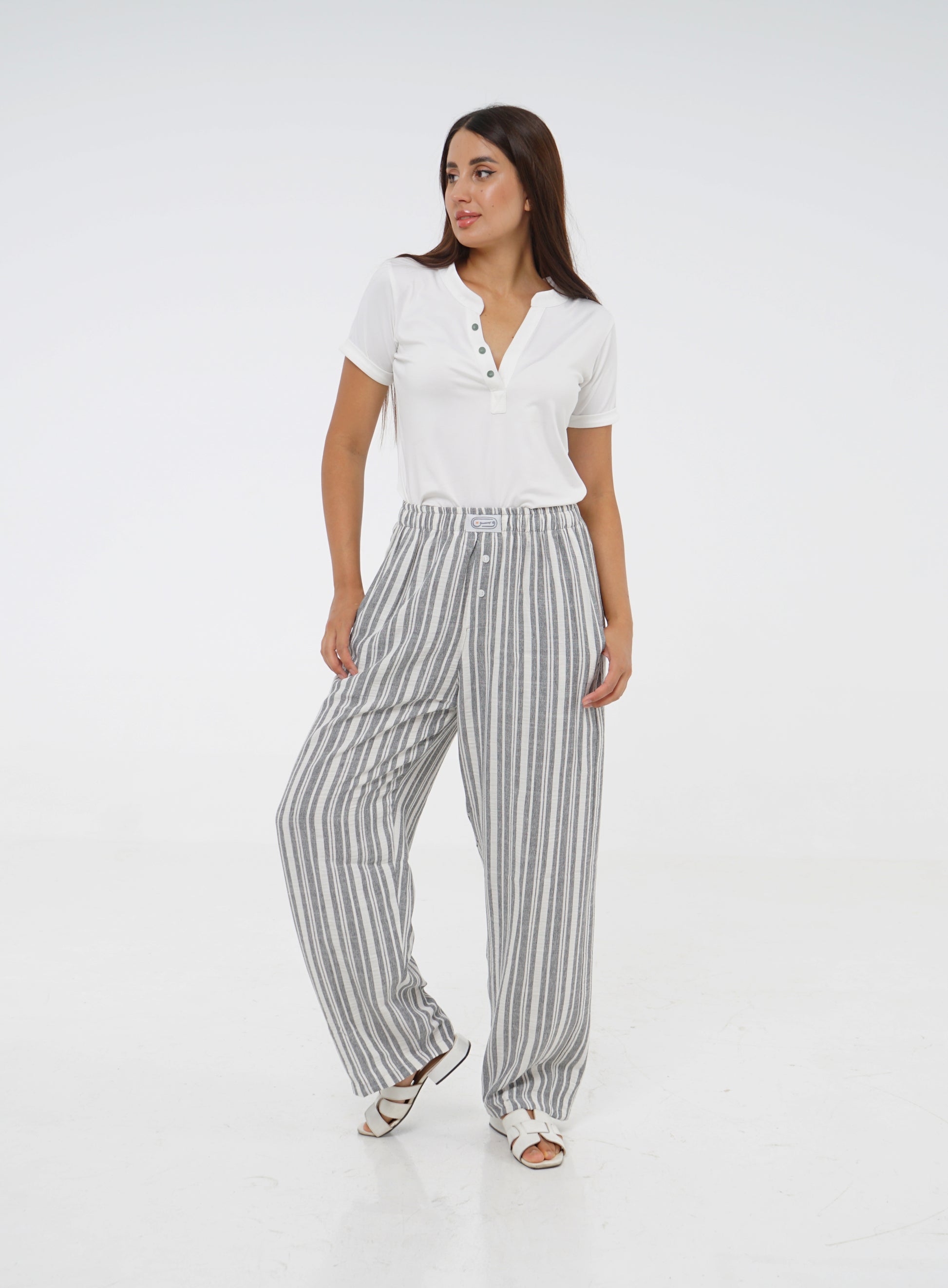 Gray Striped Pajama Pants