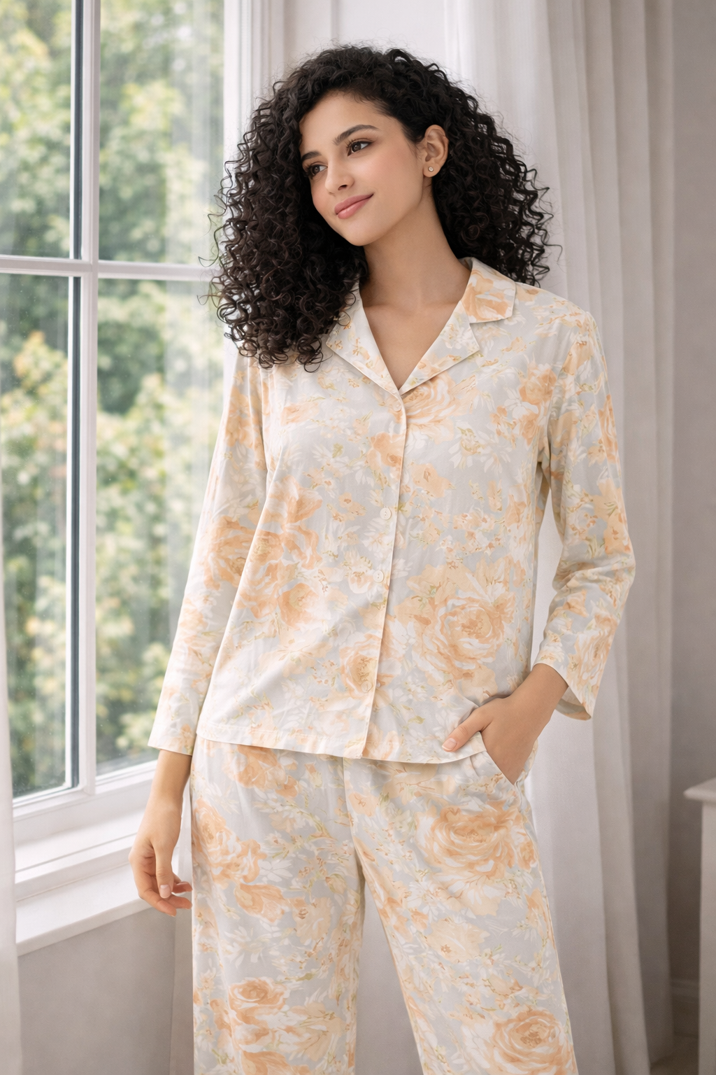 Floral Cotton Pajama Set Peach Serenity