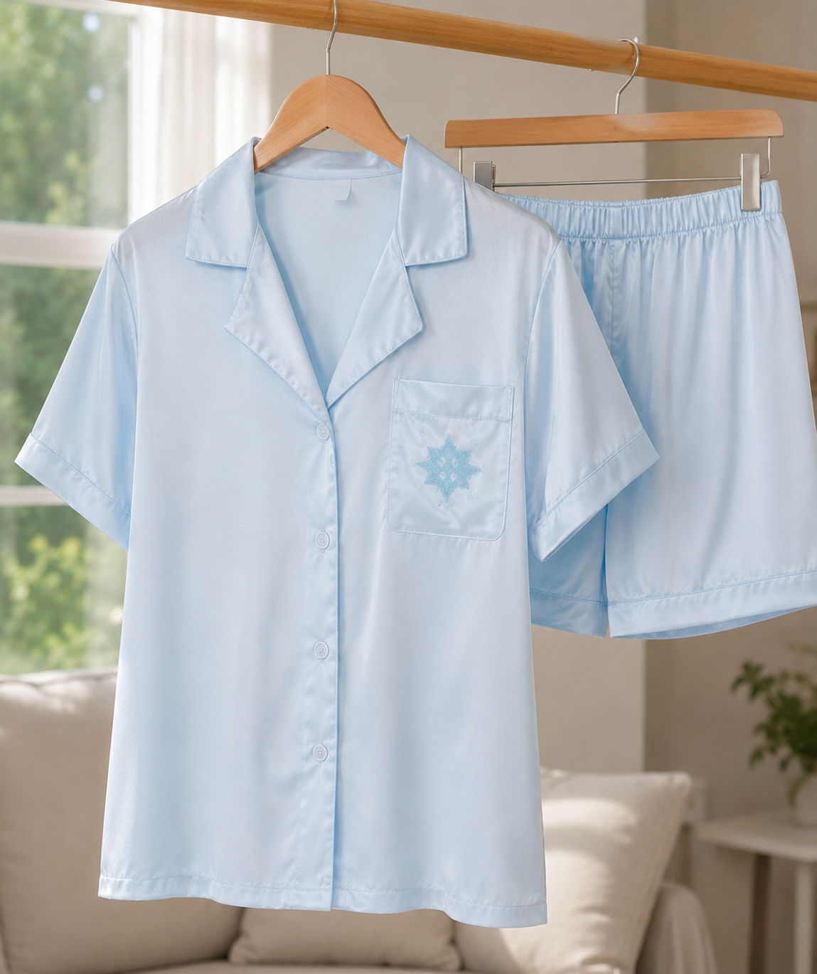 Sky Blue Satin Short Pajama Set