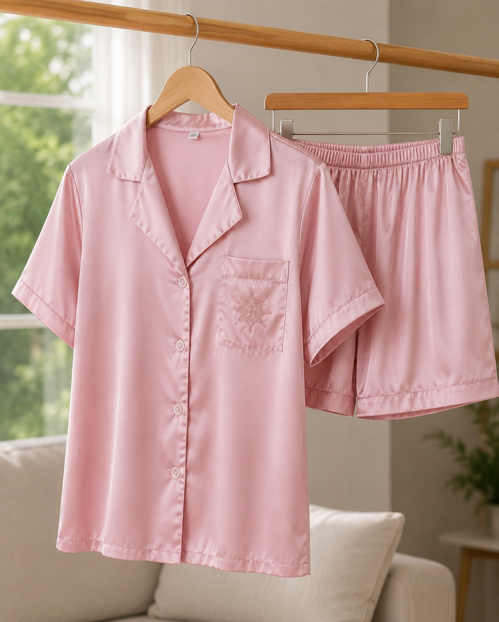 Pink Satin Short Pajama Set