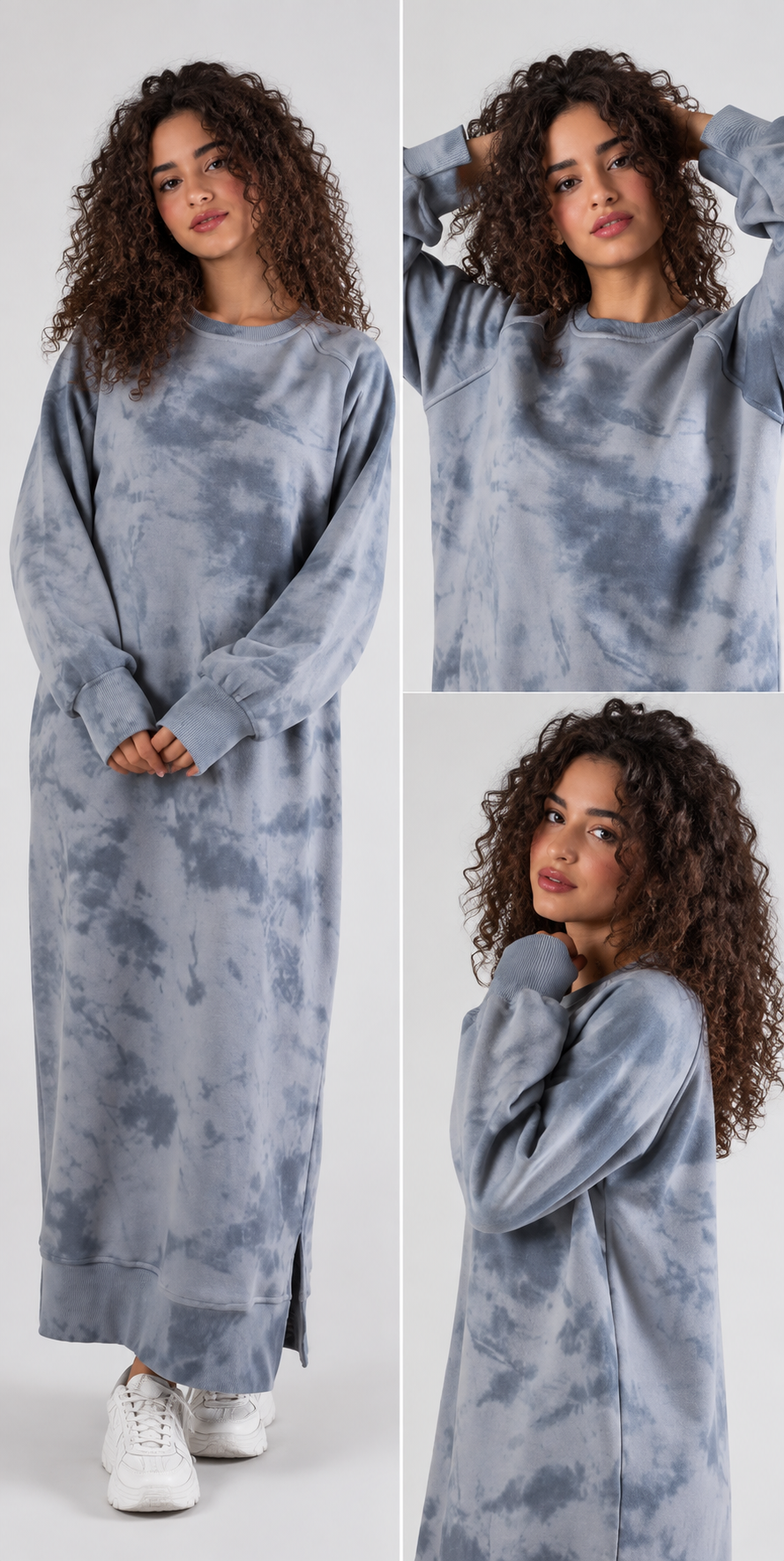 Cloud Grey Tie-Dye Sweatshirt Dress