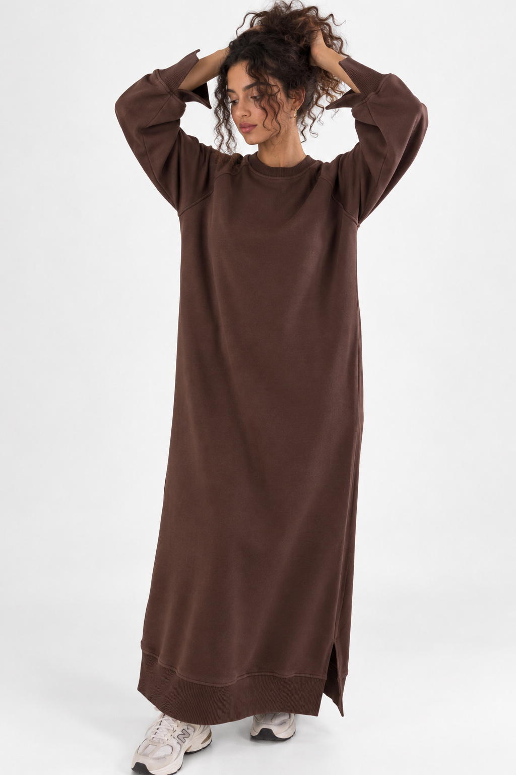 Brown Cozy Long Lounge Dress Winter Essential
