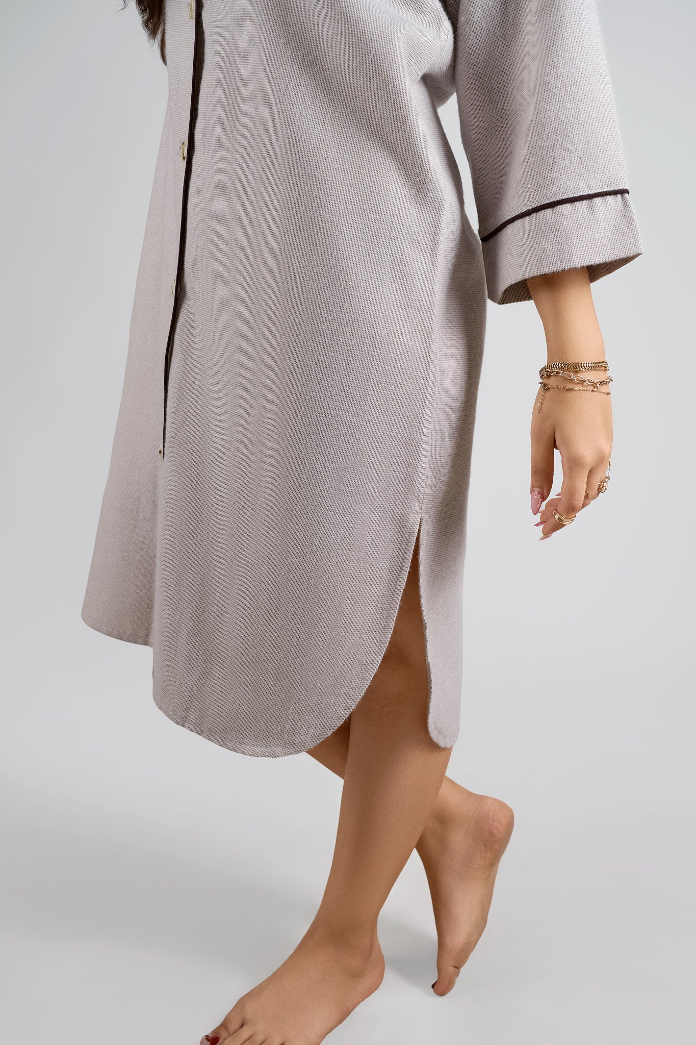 Sand Beige Button-Down Night Dress