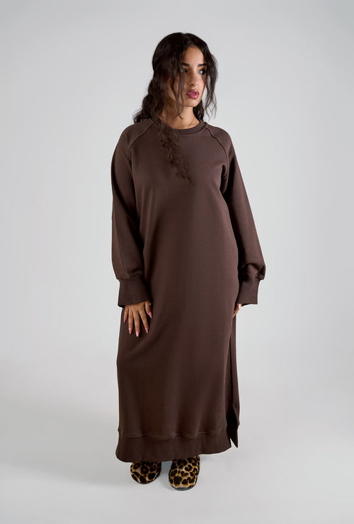 Brown Cozy Long Lounge Dress Winter Essential