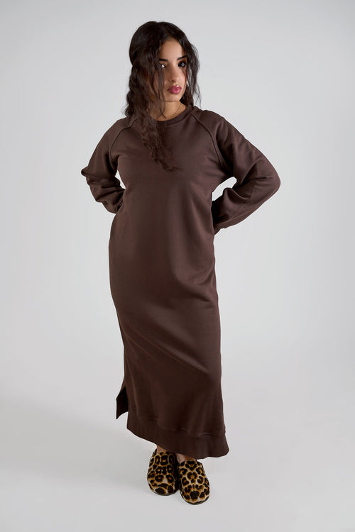 Brown Cozy Long Lounge Dress Winter Essential