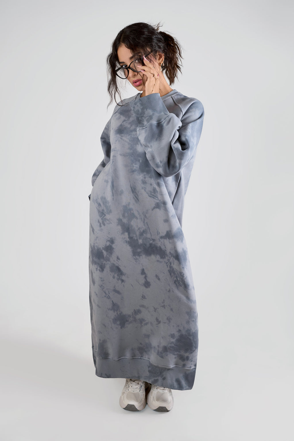 Cloud Grey Tie-Dye Sweatshirt Dress