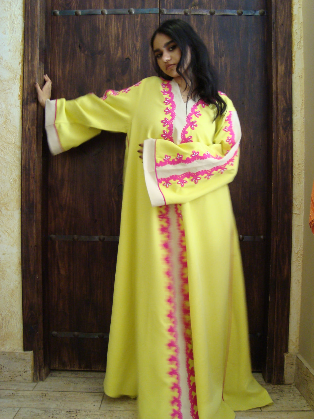 Lime Bloom Embroidered Abaya