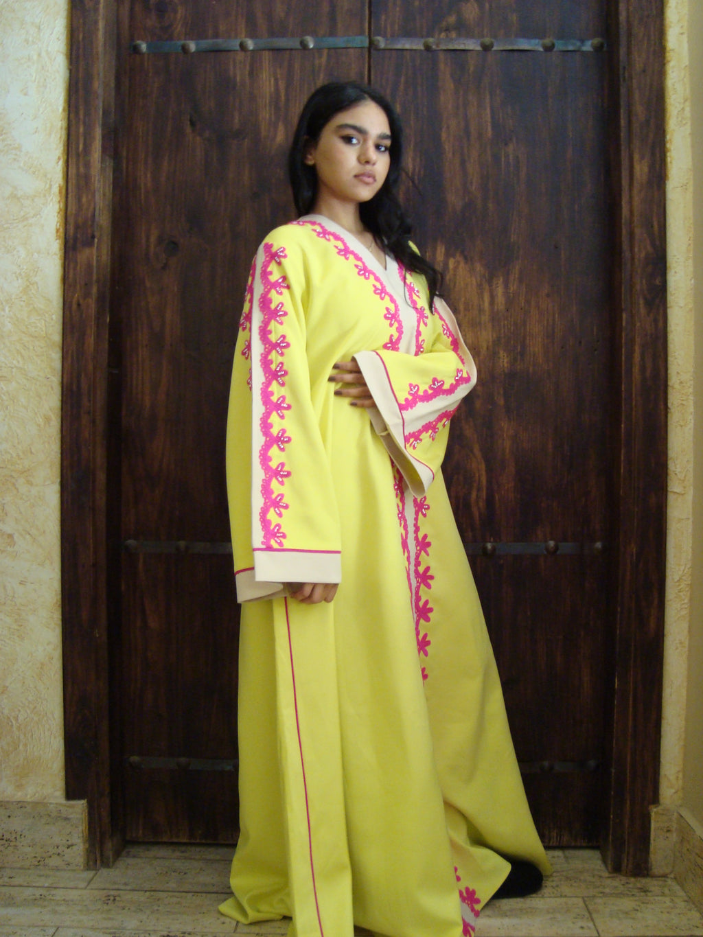 Lime Bloom Embroidered Abaya