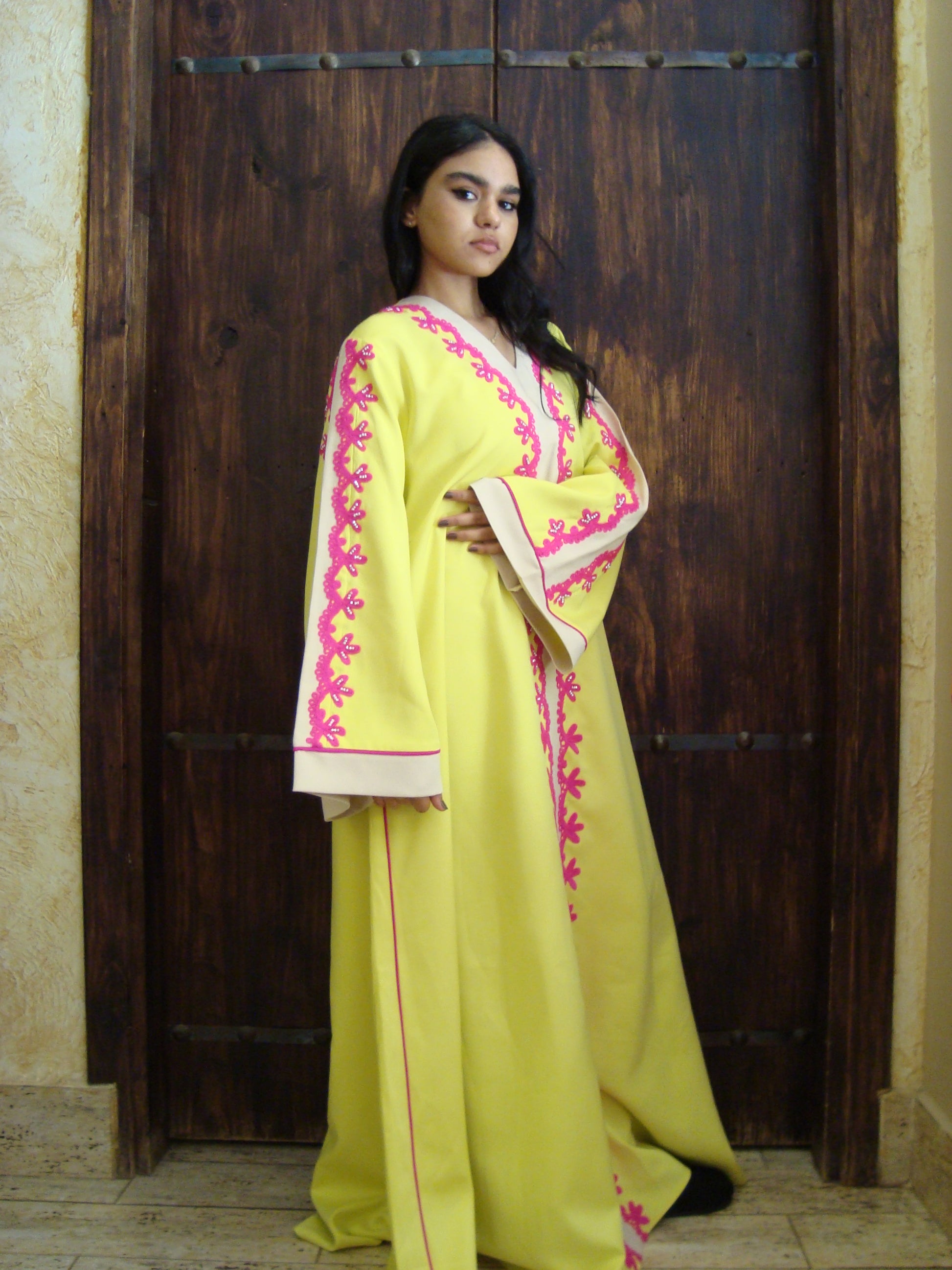 Lime Bloom Embroidered Abaya