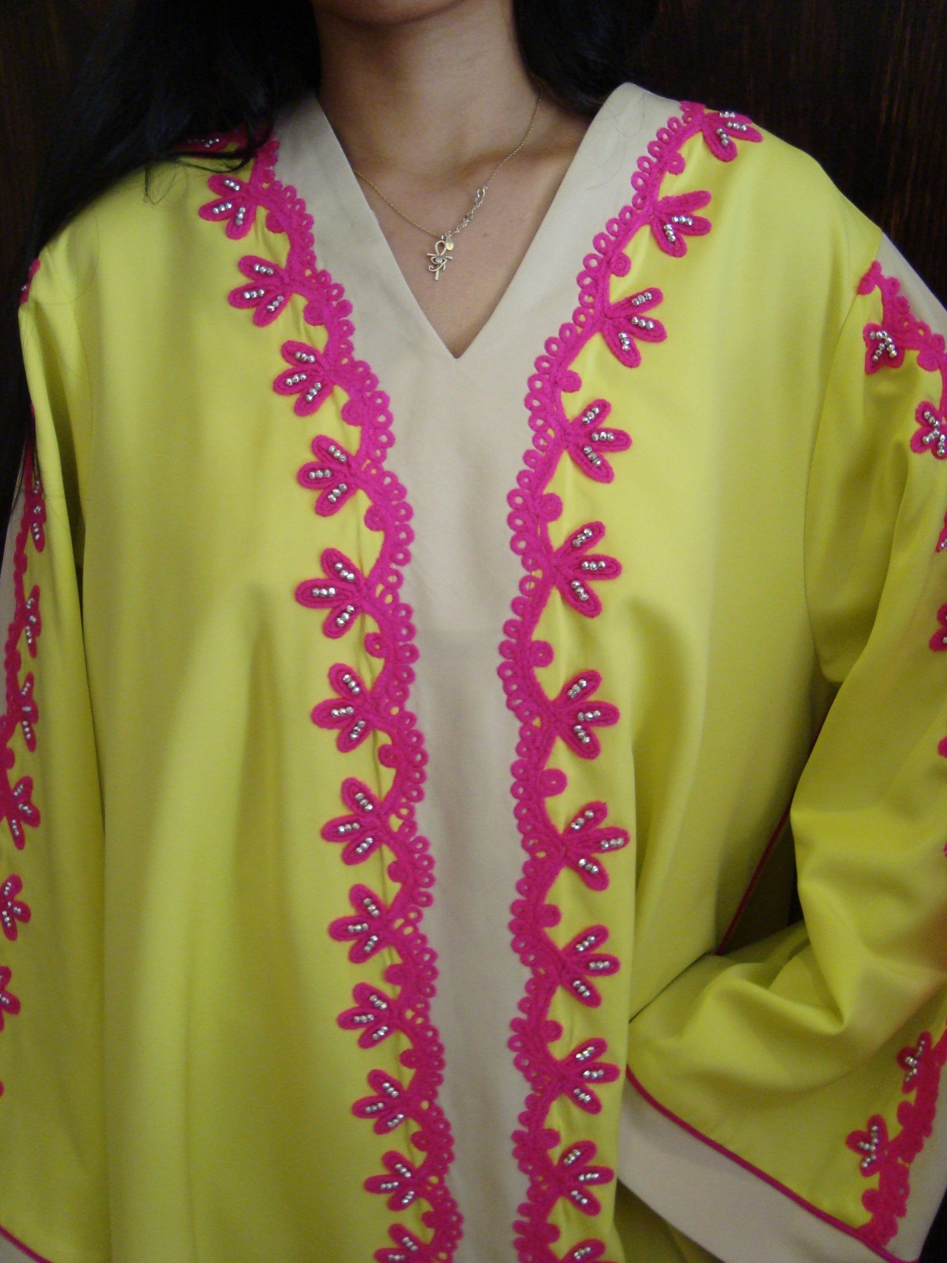 Lime Bloom Embroidered Abaya