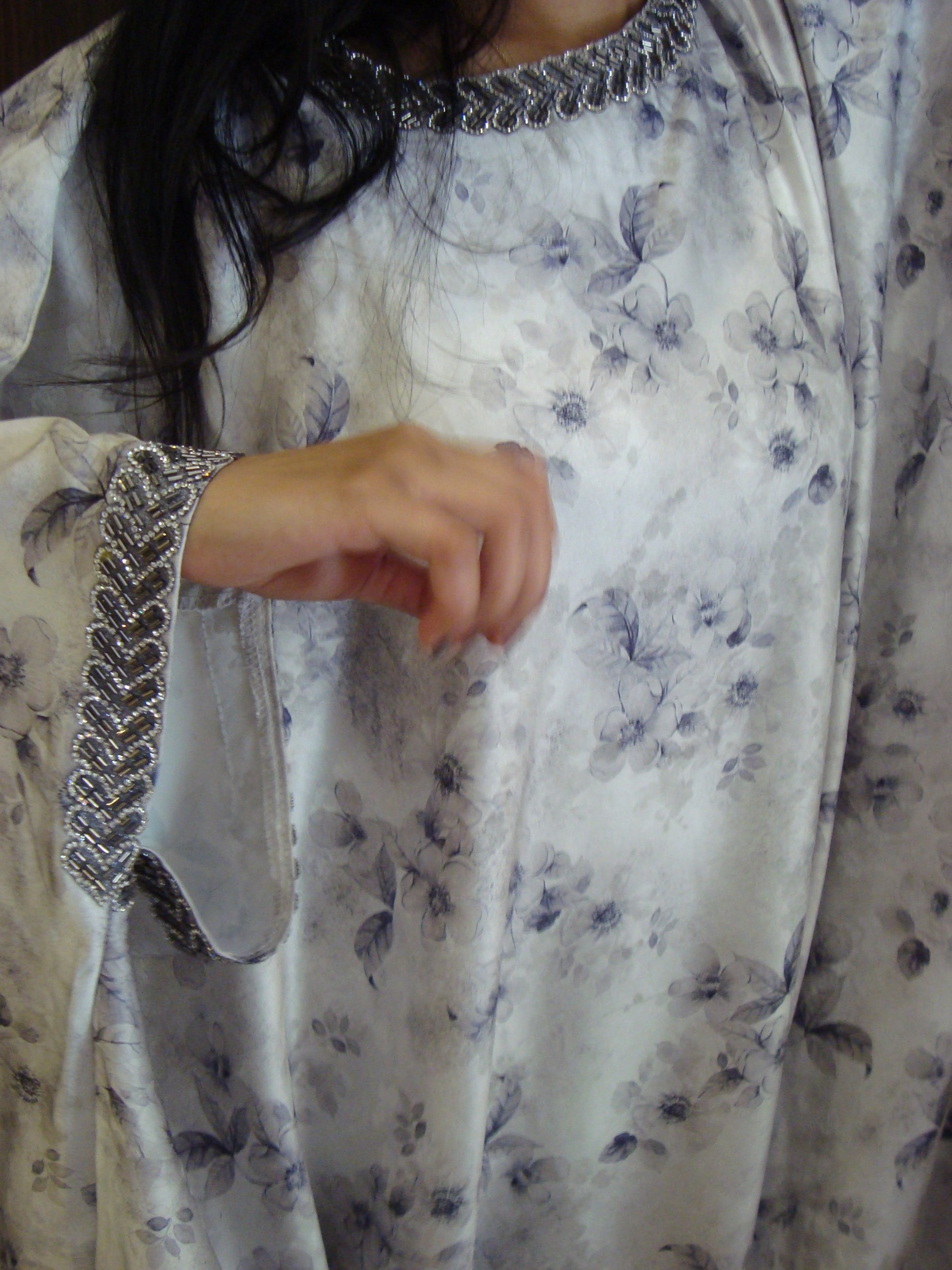 Grey Floral Kaftan Abaya