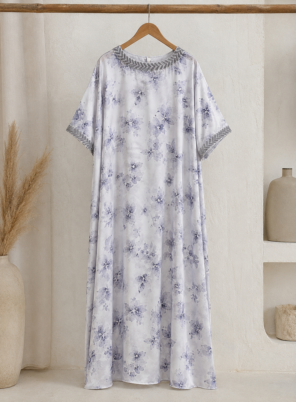 Grey Floral Kaftan Abaya