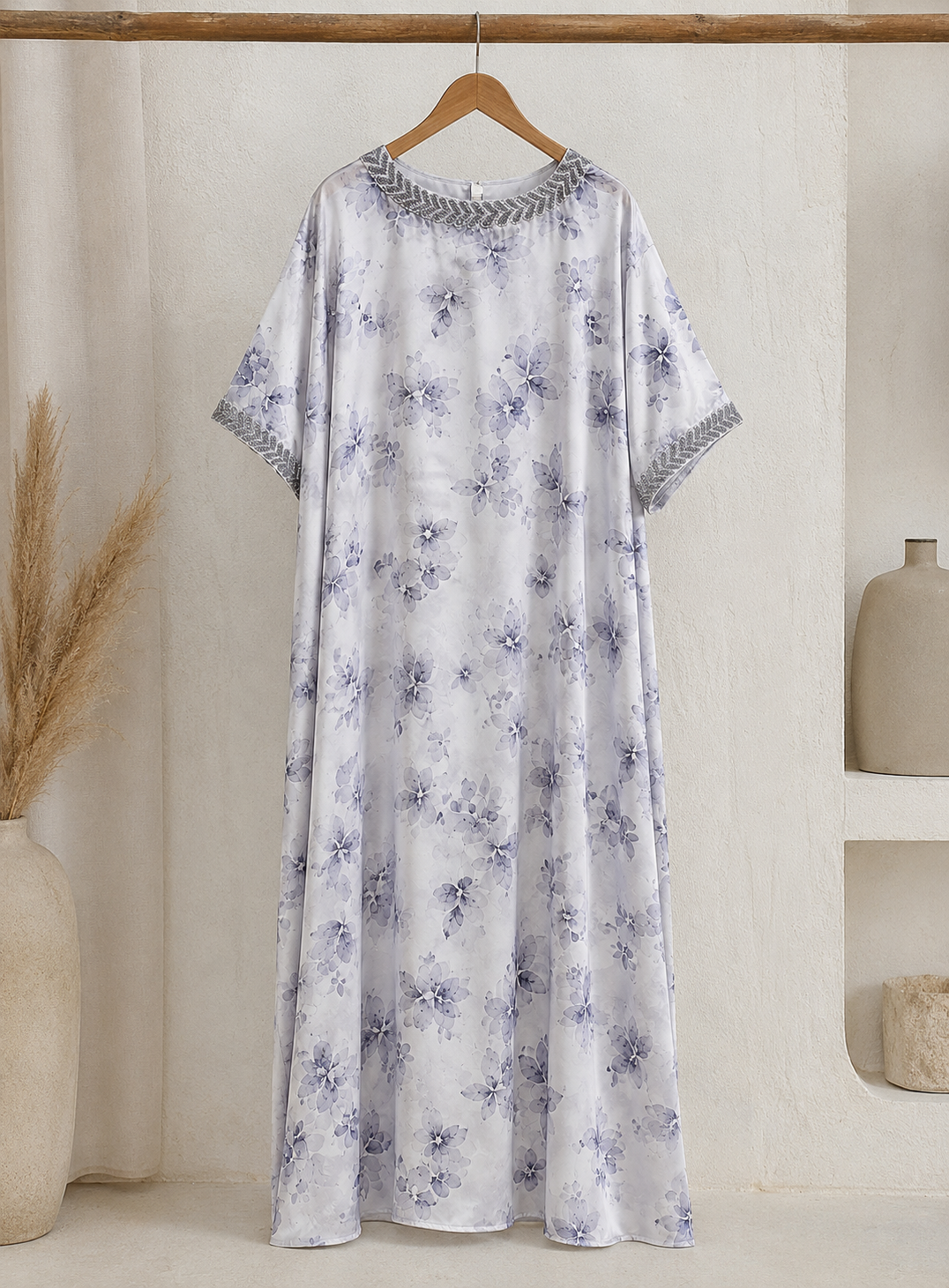 Grey Floral Kaftan Abaya