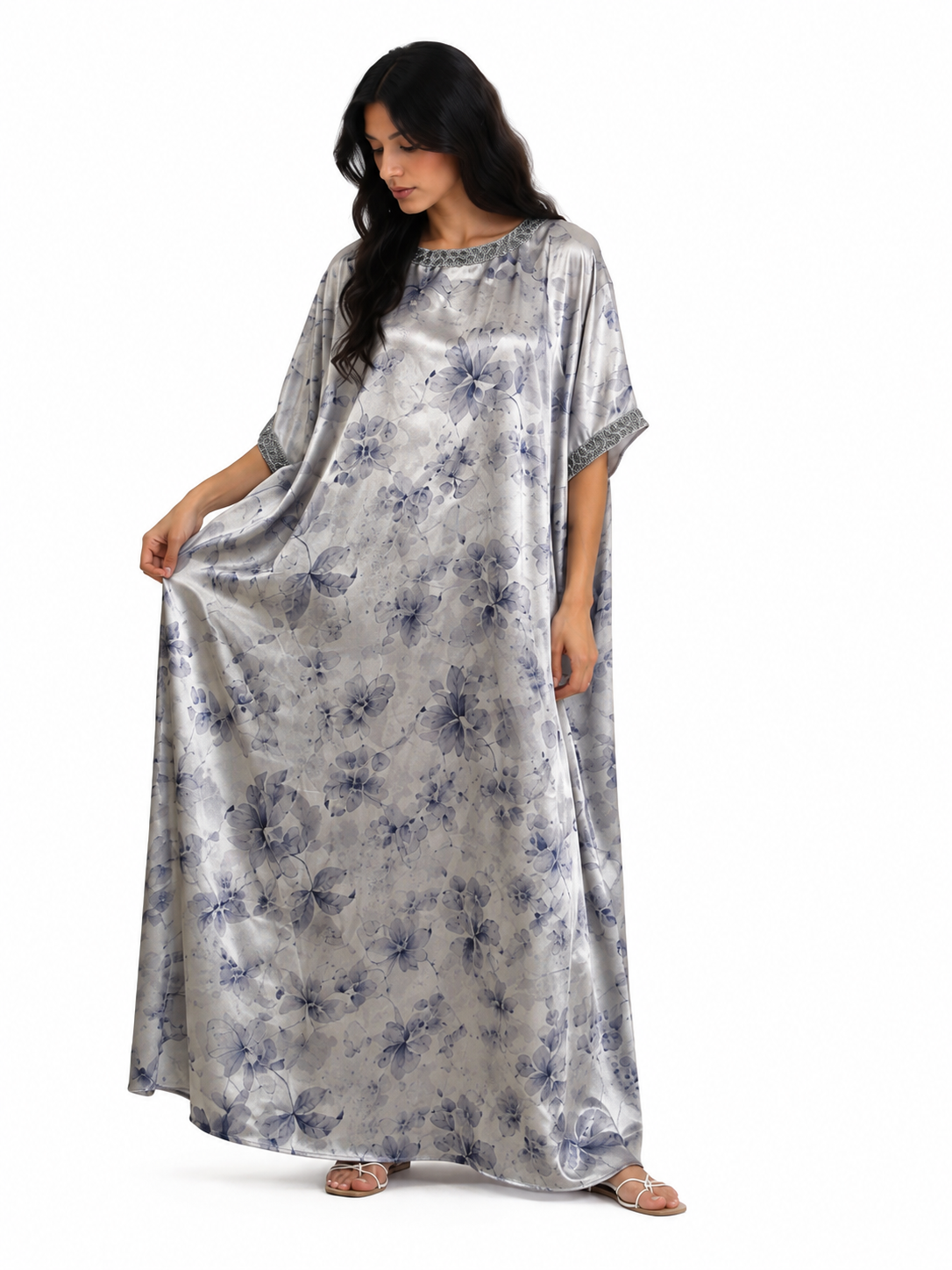 Grey Floral Kaftan Abaya