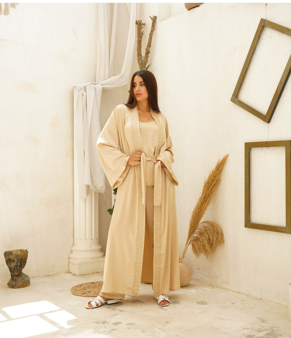 Long Full Length Champagne Silky Satin Warm Wrap Robe