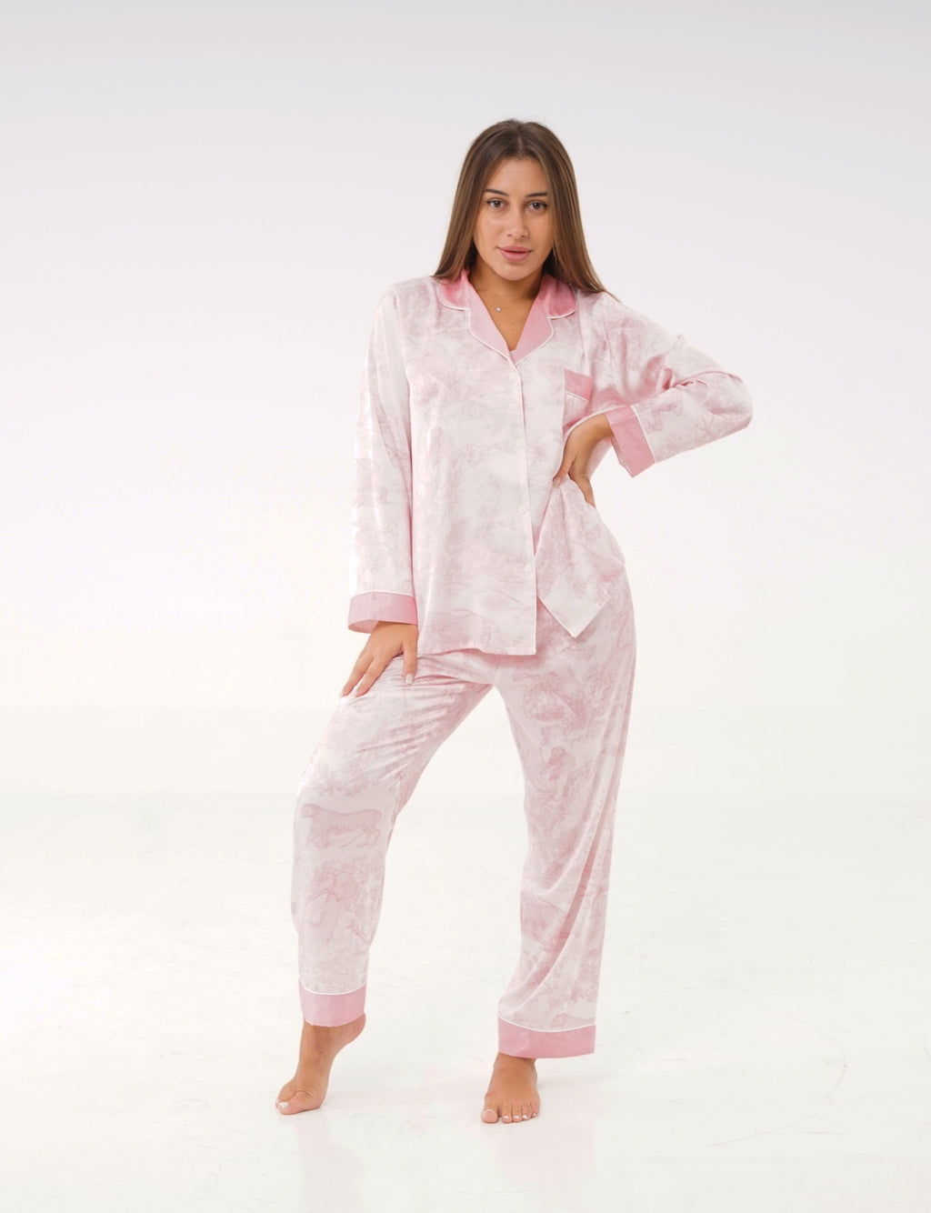 Long Sleeve Printed Lapel Collar Shirt & Pajama Set