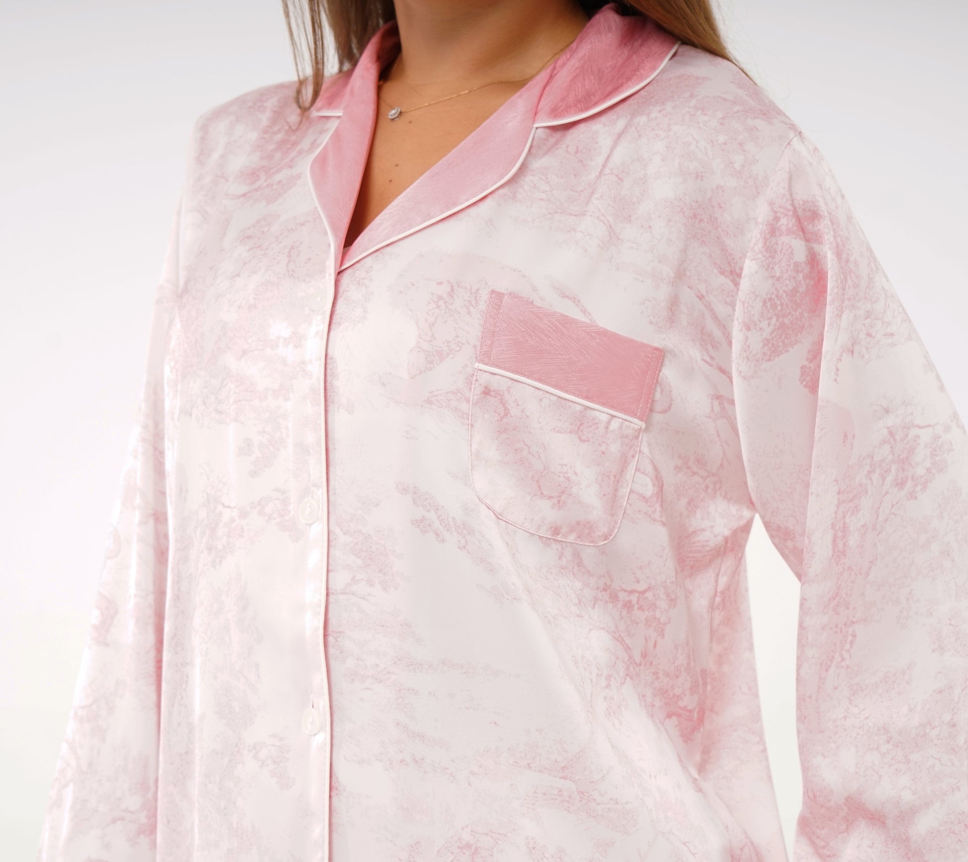 Long Sleeve Printed Lapel Collar Shirt & Pajama Set