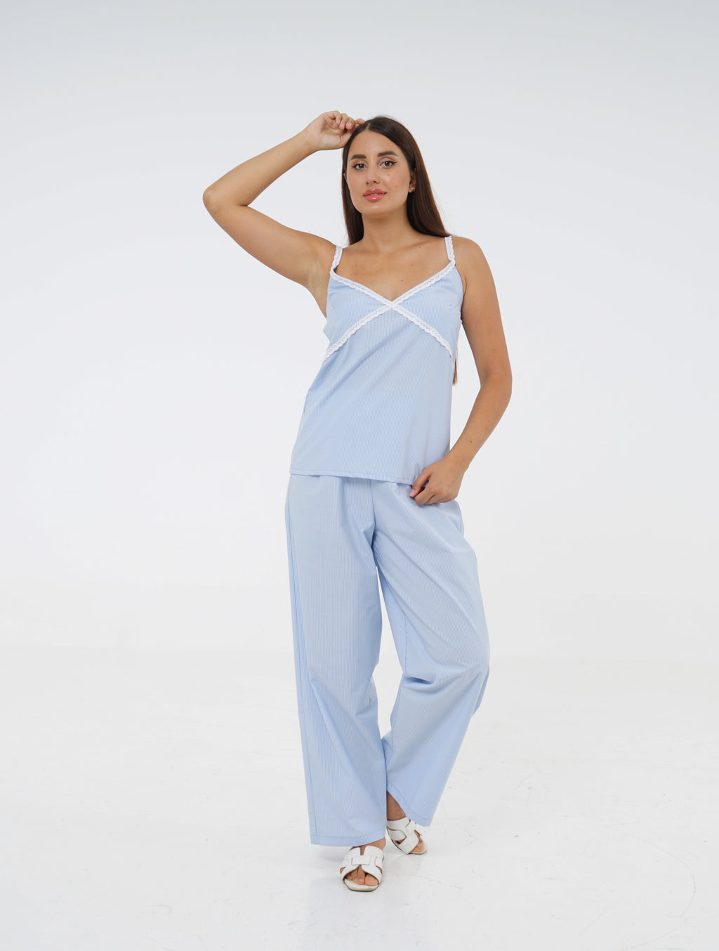 Sleeveless Striped Cotton Pajama Set