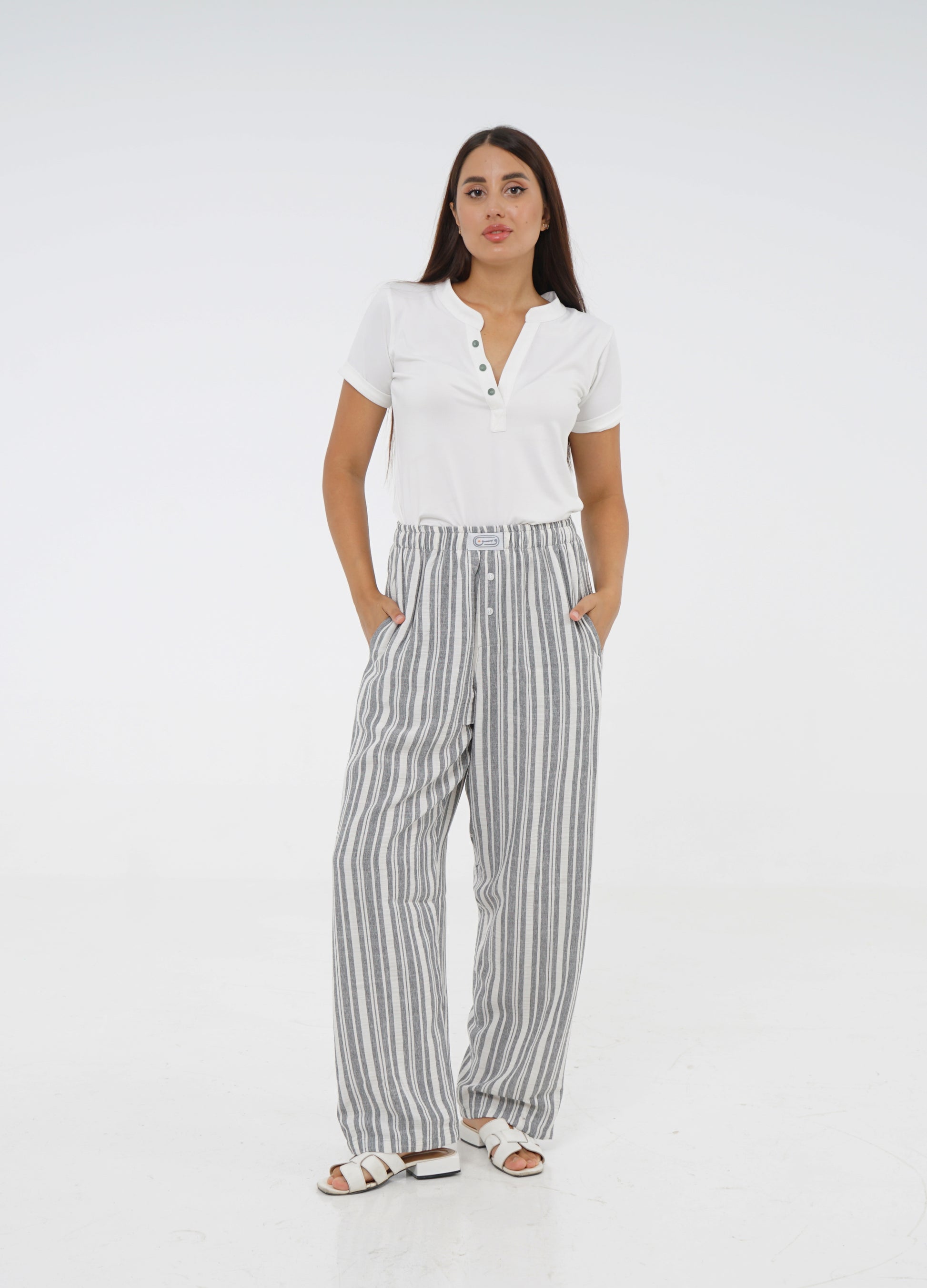 Gray Striped Pajama Pants