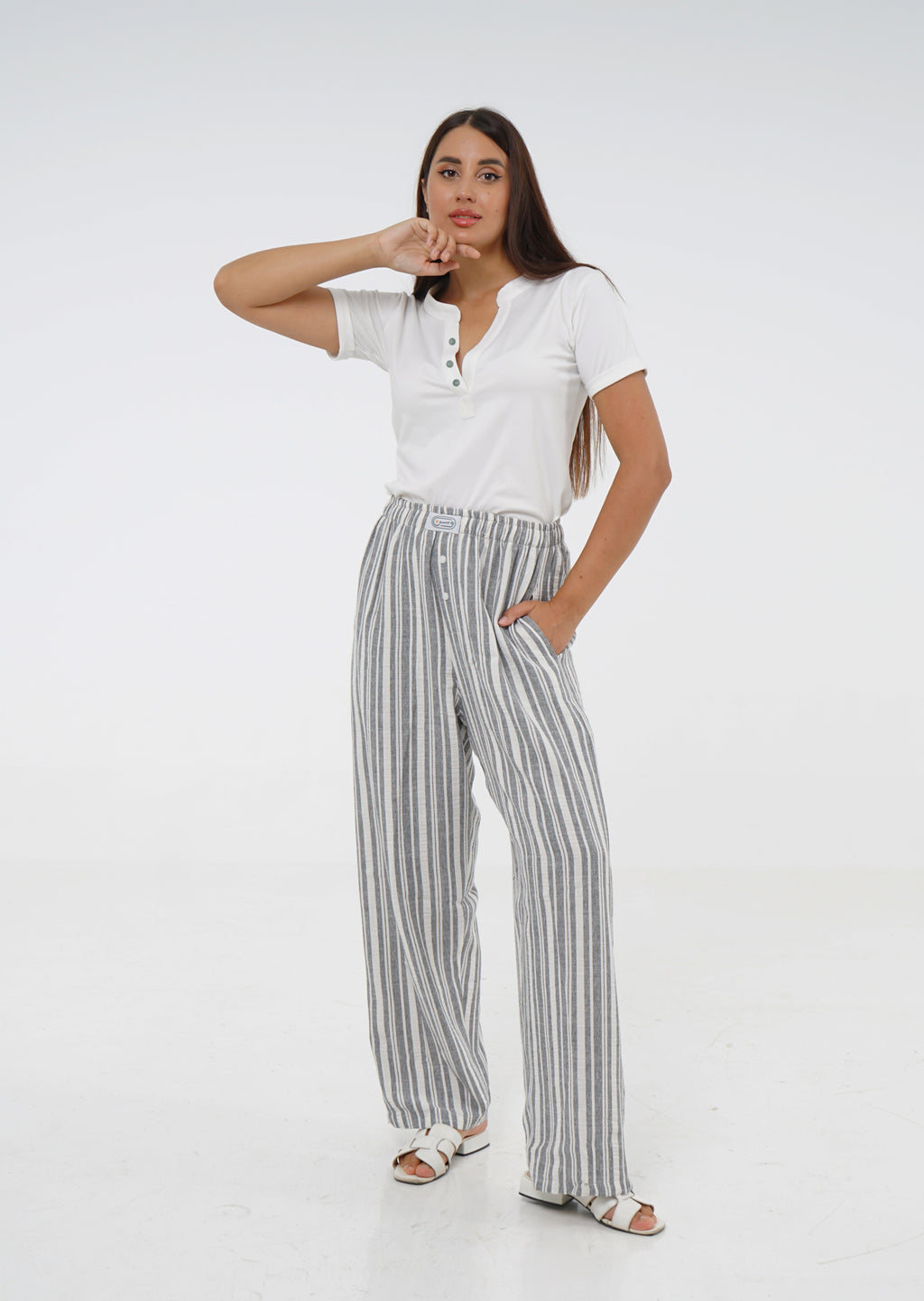 Gray Striped Pajama Pants