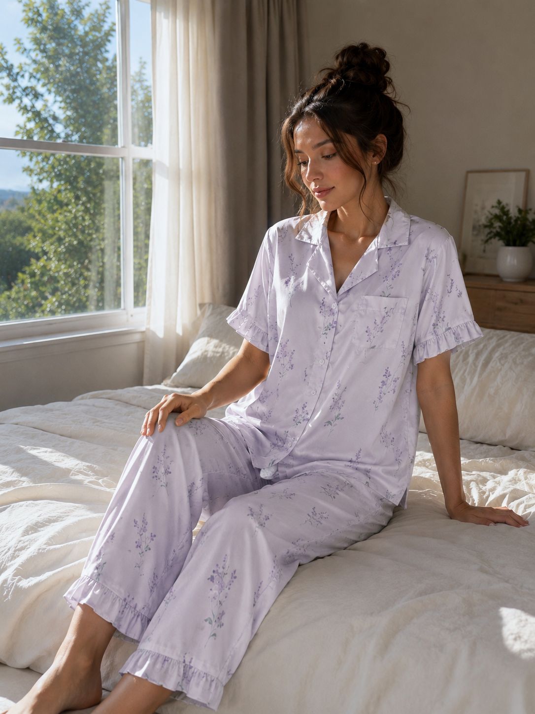 Dreamy Blossom Satin Pajama Set